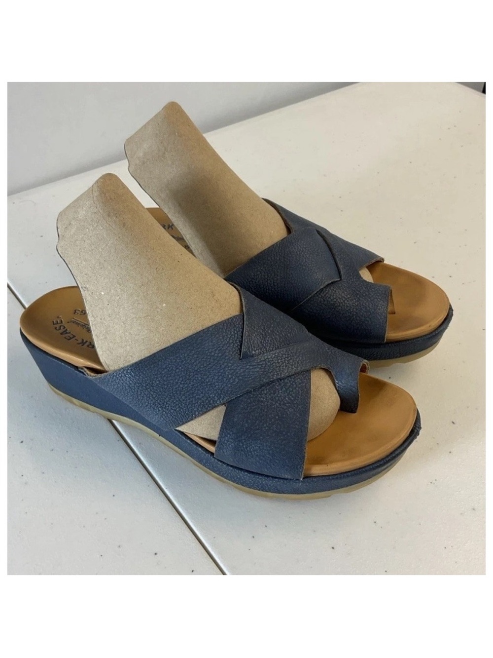 Kork-Ease Navy Crisscross Wedge Slide Mules